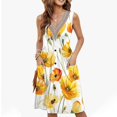 thumbnail image 2 of MIUOWANP Women's Sleeveless V-Neck Dress with Pocket Summer Floral Print Vacation Beach A-line Midi Long Skirt Size M(6)Yellow, 2 of 6