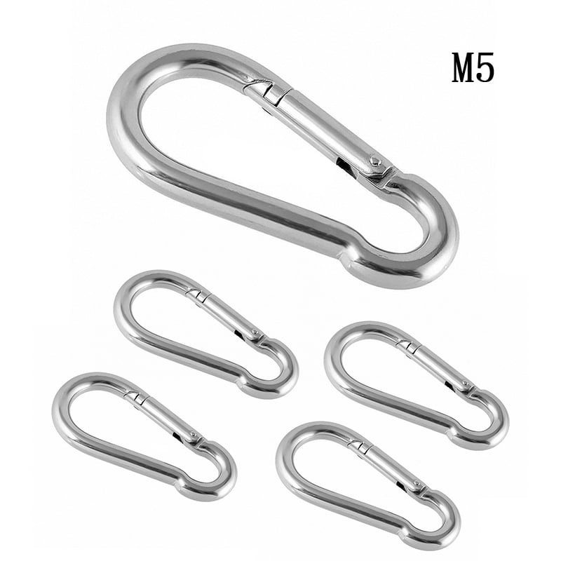 5pcs 304 Stainless Steel Spring Snap Quick Link Lock Ring Carabiner Silver Pack 