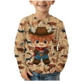 thumbnail image 2 of YLSDY Rollbacks Boy's Novelty T-Shirt Cartoon Cowboy Print Long Sleeve Shirts Casual Crewneck Top Pullover Tees Top Spring Clothes 3-14 Years Khaki 7 Years, 2 of 6