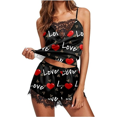 

Honeeladyy Women s Valentine s Day Love Printing Set Elastic Waist Short Pants Pajamas Sets pajamas summer for women sets