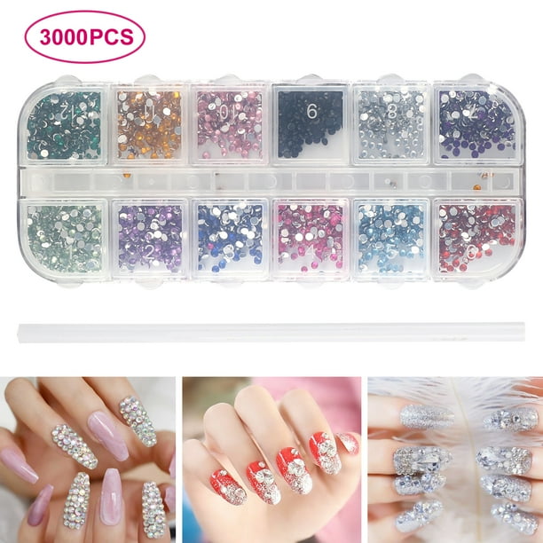 Eeekit 3000pcs Nail Art Rhinestones Nail Rivets Studs Charms Nail Sequins 3d Nail Gems Decoration Kit Multicolor Acrylic Crystals With Pencil Picker Walmart Com Walmart Com
