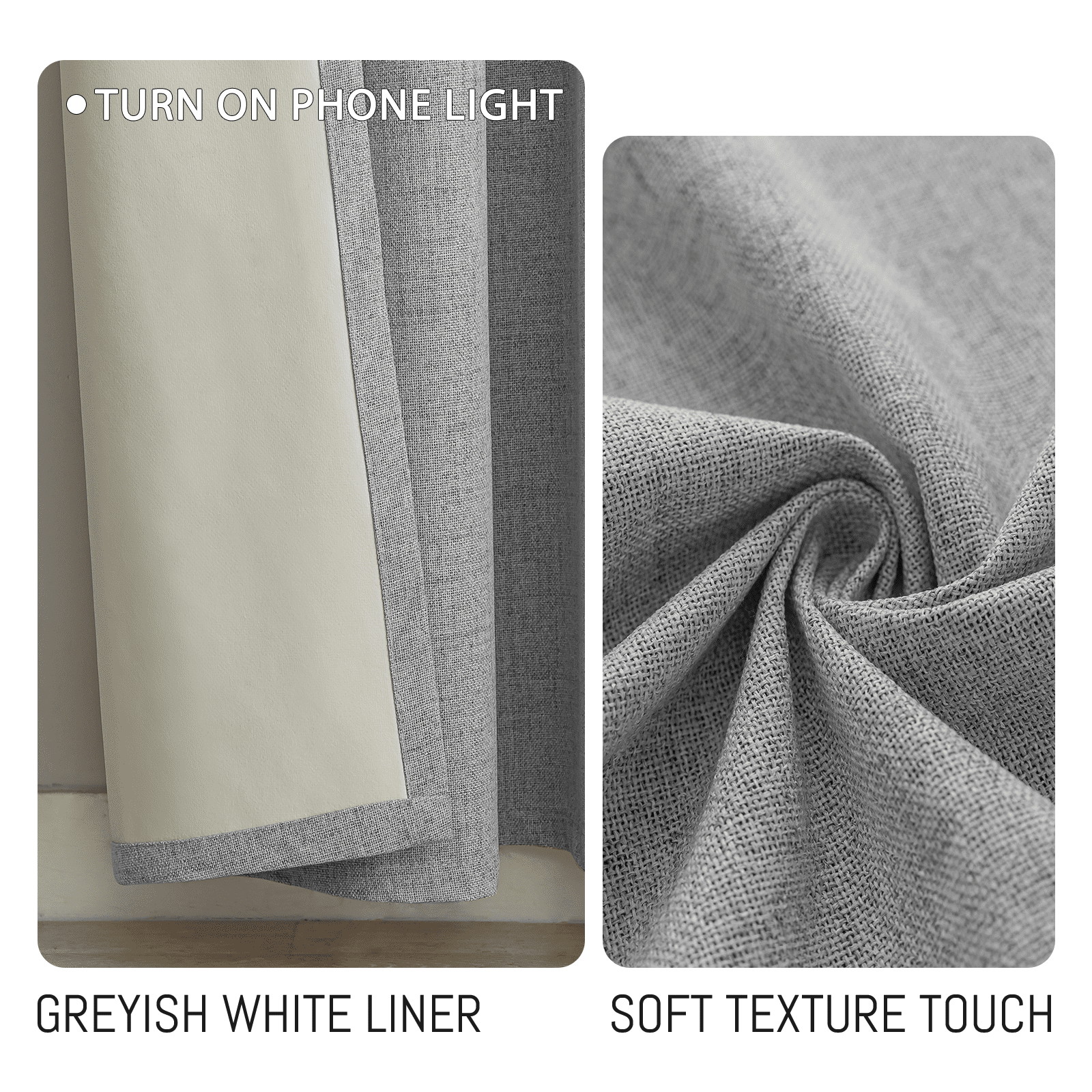 Yakamok Dove Grey Linen Curtains 100% Blackout 84 Inches Long,Room Darkening Textured Curtains for Living Room Thermal Grommet Bedroom Curtains 2 Panels with Greyish White Liner