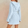thumbnail image 3 of Luxalzxs Short Robes for Women Soft Solid Color Long Sleeve V-Neck Hooded Bathrobes Winter Sashes Pockets Fleece Velvet Sleepwear Dress Nightgowns, 3 of 4