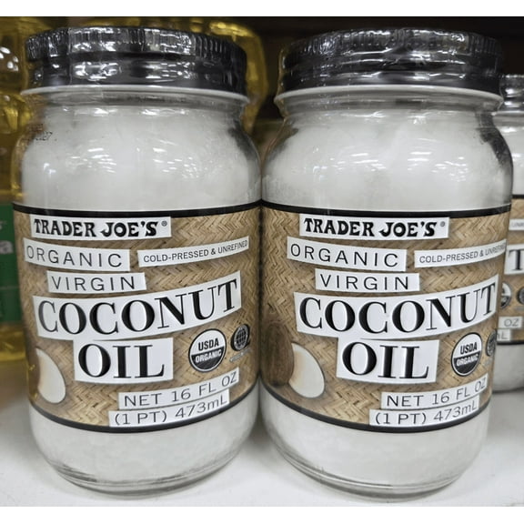 Trader Joe's Organic Virgin Cold-Pressed & Unrefined Coconut Oil 16fl oz 473ml (2 Bottles)