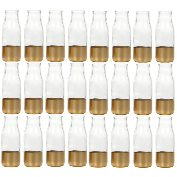 Hosley's Set of 24, Clear Glass Gold Dip Bottle Floral Vase, 5.25" High