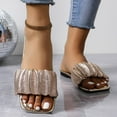 thumbnail image 2 of Flat Dressy Sandals for Women 2025 Glitter Square Open Toe Wrinkled Single Band Mules Slip on Dress Sandals, 2 of 9