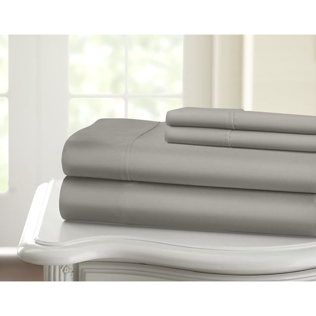 Ensemble de Draps Uni en Coton 100 %, 1200 Fils (California Très Grand, Argent)