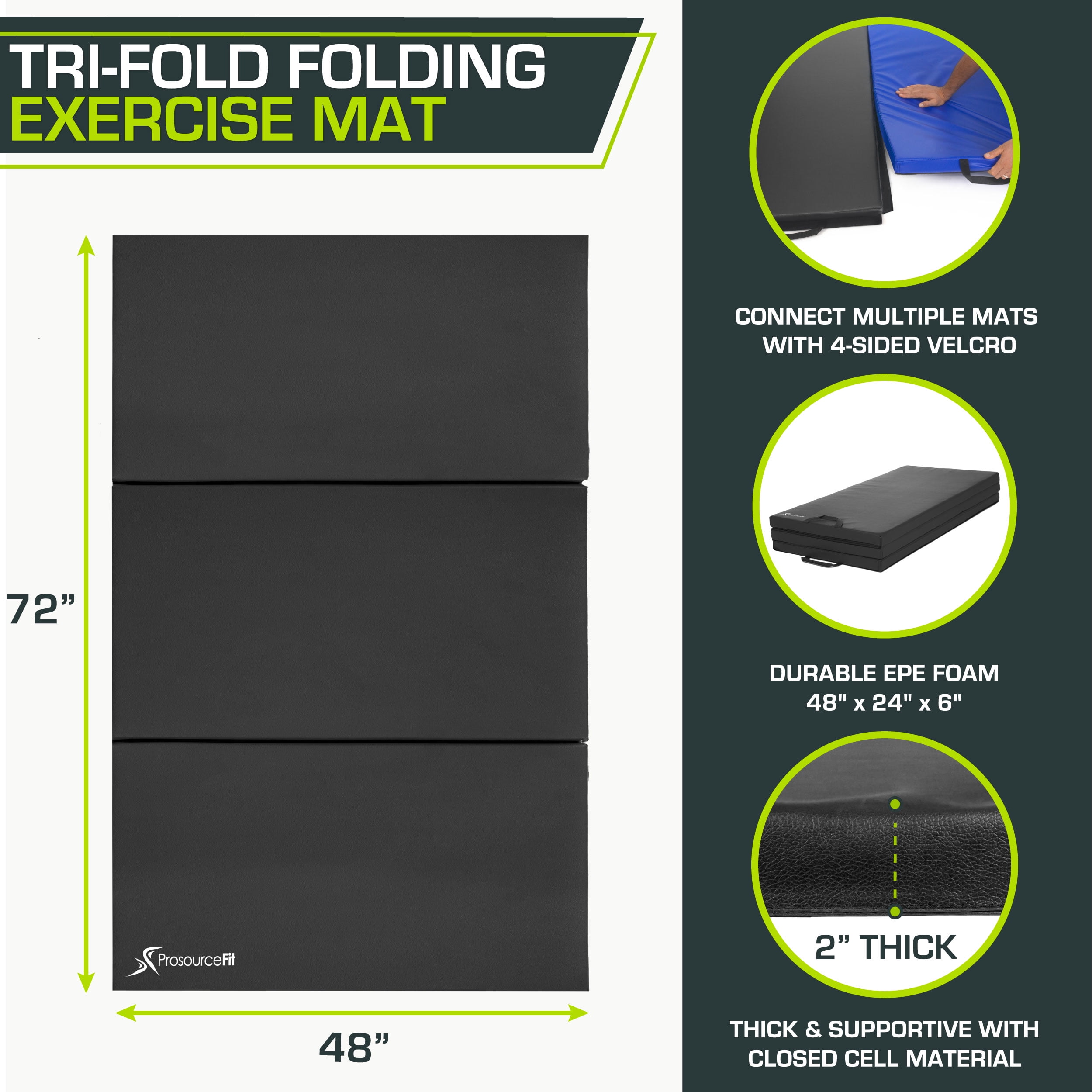 Bi-Fold Folding Exercise Mat - Black