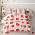 thumbnail image 2 of spefrowx Kawaii Strawberry Bow Print Twin Quilt Set for Girls, Pink Stripe Floral Twin Coverlet Set, 2 Pieces, 2 of 7