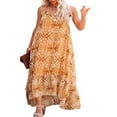 thumbnail image 1 of Women Summer Sleeveless Dress Floral Patterns Ruffled Neckline High-low Hem Cute Dress, 1 of 6