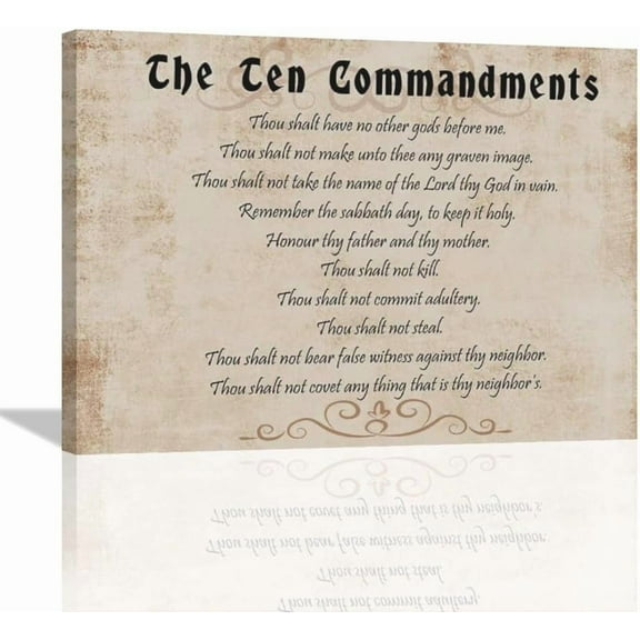 Ten Commandments Wall Art 10 Commandments Canvas Pictures Wall Decor Christian Bible Verse Painting Scripture Framed Artwork for Bedroom Kitchen Living Room Bathroom 12"x16"