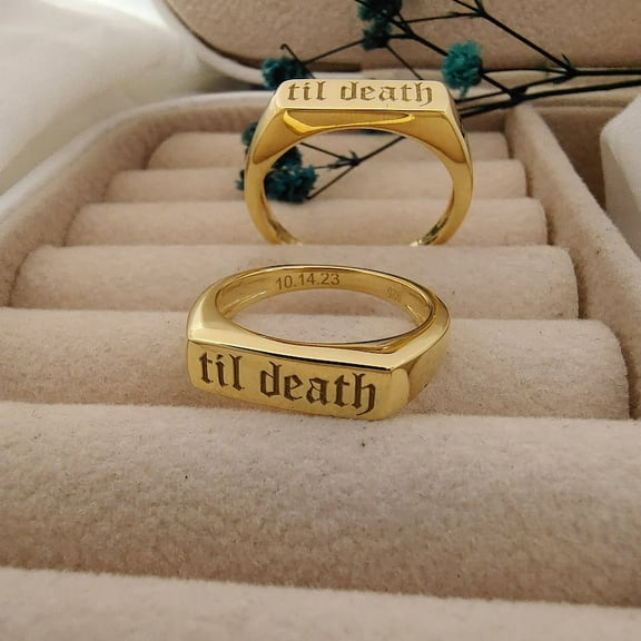 Til Death Ring Sterling Silver Men Women Ring Personalized Til Death Jewelry Wedding Anniversary Gifts Promise Ring with Inside Engraving