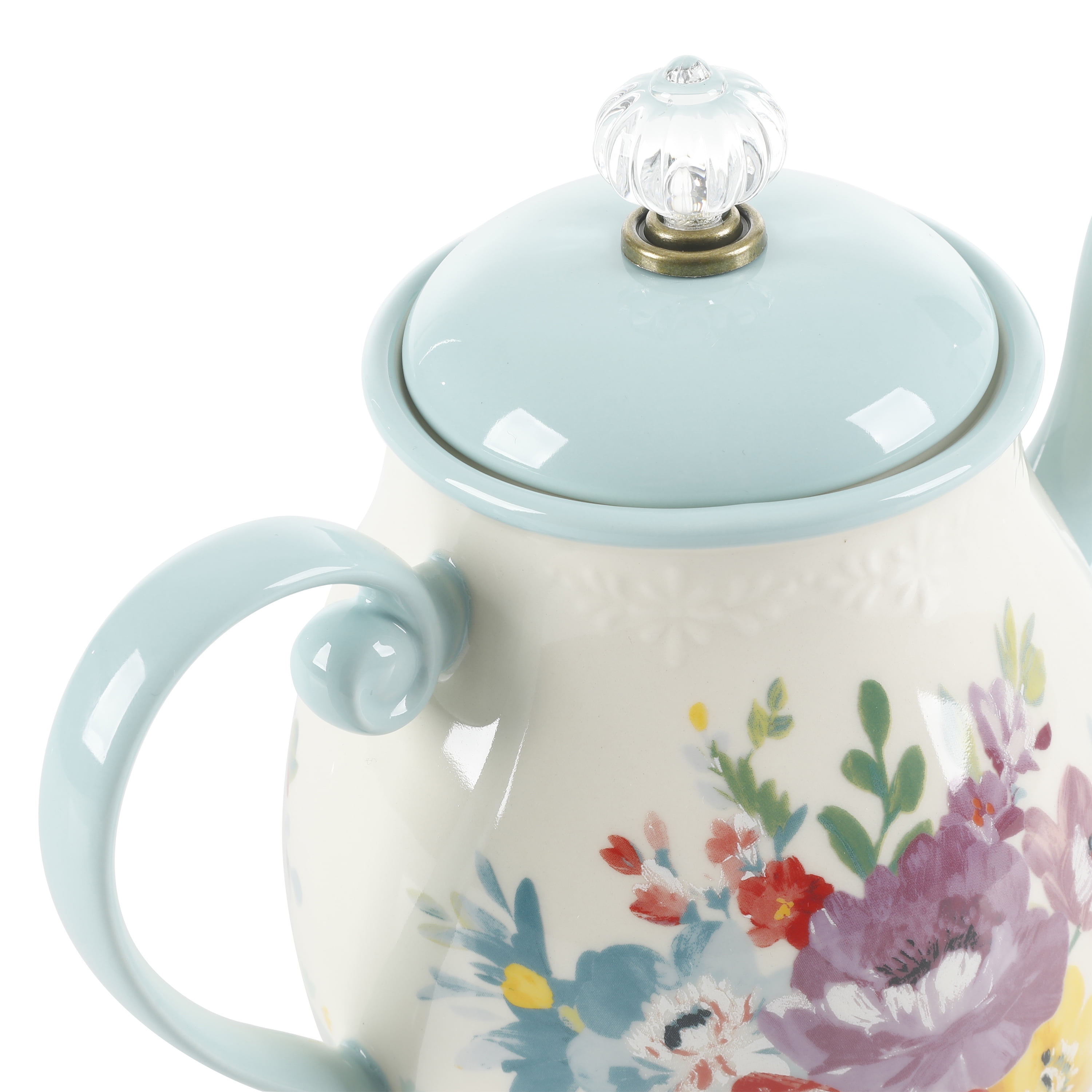 New Pioneer Woman Sweet Romance Gingham Tea Coffee Pot