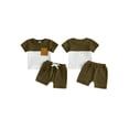 thumbnail image 2 of BemeyourBBs Toddler Baby Boy Summer Clothes 2 Pieces Outfit Waffle Knit Contrast Short Sleeve T Shirts and Pockets Shorts Set, 2 of 9
