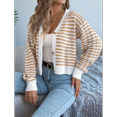 thumbnail image 4 of Womens Long Sleeve Striped Cardigan Sweaters Striped Cropped Button Fall Trendy Open Front Knit Sweater Coats Khaki M, 4 of 10