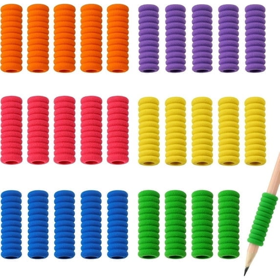 Vensio -30 PCS Foam Pencil Grippers for Handwriting Improvement, Comfortable Cushion Grip Pencil Holders in 6 Assorted Colors for Kids and Adults, Relief for Finger Fatigue