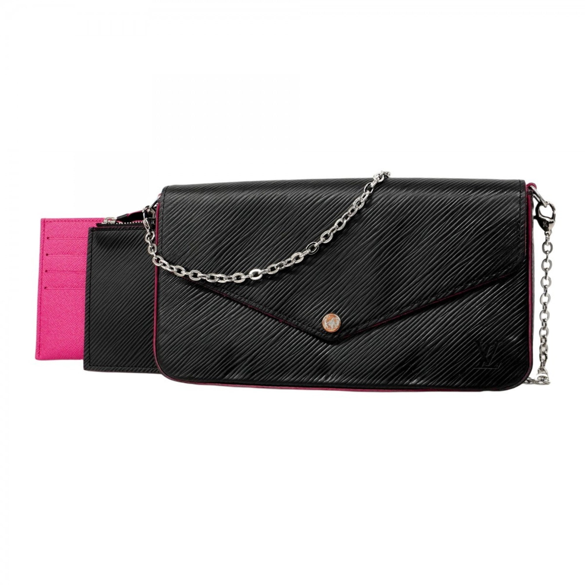 Pre-Owned Louis Vuitton Epi Felicie Shoulder Wallet M64579 Noir Hot Pink Women's (Fair)