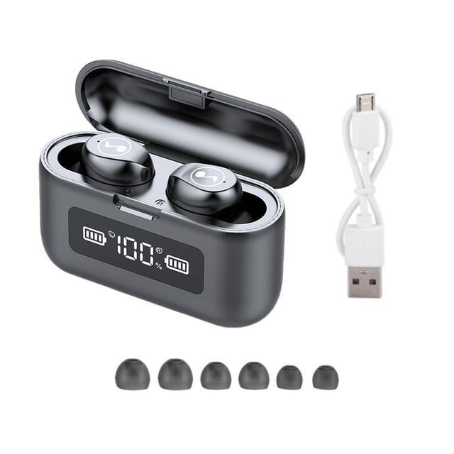 Auriculares Pantalla digital Auriculares internos inalámbricos verdaderos Auriculares impermeables Auriculares 5.0 compatibles con Bluetooth, Negro Eigraketly EL000334-01B