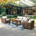 thumbnail image 5 of Summit Living 4 Pieces Patio Conversation Set Wicker Outdoor Furniture Sectional Sofa Set Beige, 5 of 11