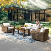 MF Studio 4 Pieces Patio Conversation Set Wicker Outdoor Furniture Sectional Sofa Set