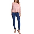 thumbnail image 2 of Blusas de encaje para mujeres, con cuello cuadrado, de manga larga, elásticas, elegantes y casuales, estilo peplum, talla XL, color rosa, 2 of 6