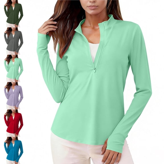 Viluyesy Women's Quarter Zip Golf Shirts UPF 50 Sun Protection Long Sleeve UV Tops Lightweight Quick Dry for Hiking Running Outdoor Casual Wear