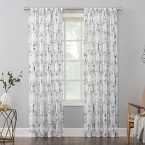 No. 918 Raina Space Dyed Trellis Embroidery Sheer Rod Pocket Curtain Panel in Charcoal Gray