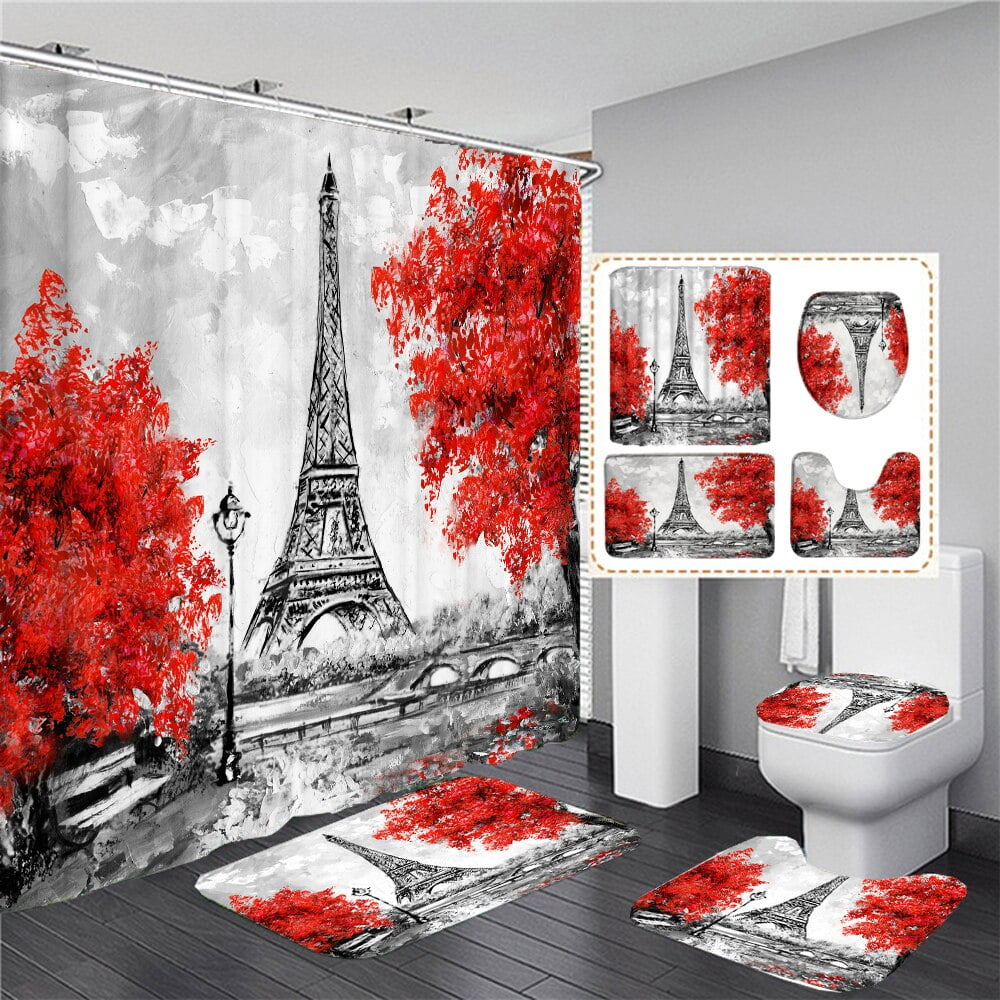 Paris Tower Print Bathroom Curtains Fabric Waterproof Polyester 3D