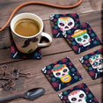 thumbnail image 3 of Inkdotpot Set of 6 Drink Coasters Easy Clean 4-inch SquareCoastersCork Base,Reusable,Skull, 3 of 8