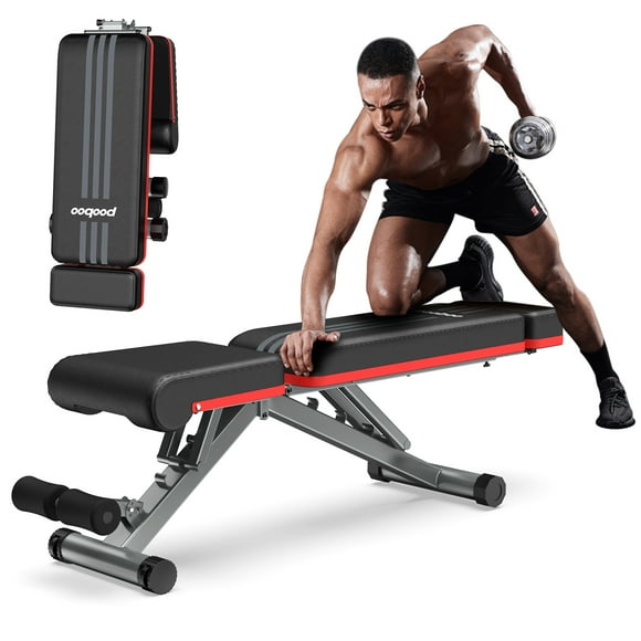 Pooboo Foldable Weight Bench Adjustable Incline Bench Strength Training Bench for Full Body
