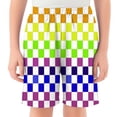 thumbnail image 3 of CUZIBR Boys Shorts Rainbow Color Checkerboard Print Athletic Beach Casual Elastic Waist Loose Lightweight Sport Short Pants For Boys Summer Fashionable Holiday Daily Wear,Gold,13-14 Years, 3 of 3