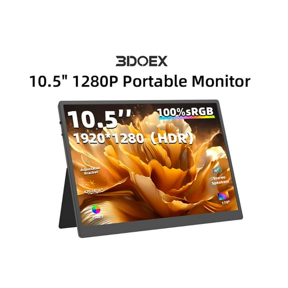 3DOEX 10.5" Portable Monitor, 3:2 1280P FHD IPS Display with HDR10, Ultra-Slim Mini Screen for Laptop PC Phone Game