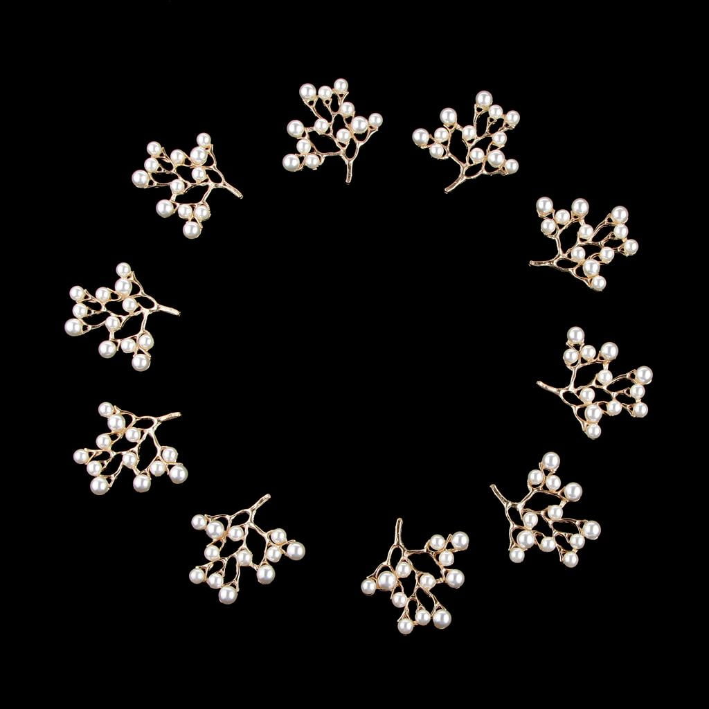 10pcs Pearl Leaf Flatback Buttons for Wedding Embellishment Hair Bow Craft 