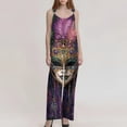 thumbnail image 4 of Fgvctg Mardi Gras Dressy Jumpsuits for Women Wide Leg Pant Carnival Party Spaghetti Straps Dressy Mask Print Jumpsuit Sleeveless Bib Overalls Sprimg Romper Clothes With Pockets Light Purple M, 4 of 4