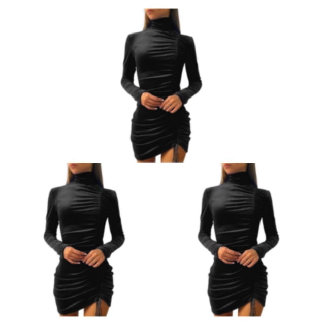 Electronicheart Black Soft Texture And Breathable Fabric In Exquisite Hip Dress Exquisite Craft Long Sleeve Dress S 3Set