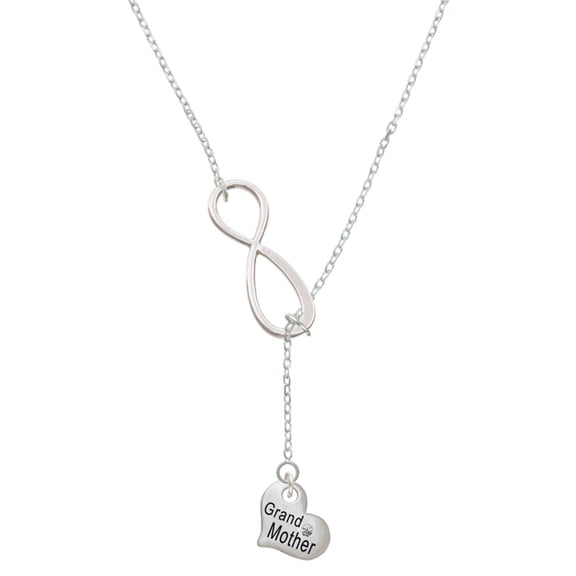 Delight Jewelry Silvertone Small ''Grandmother'' Heart with Clear Crystal Silver tone Elegant Infinity Lariat Necklace