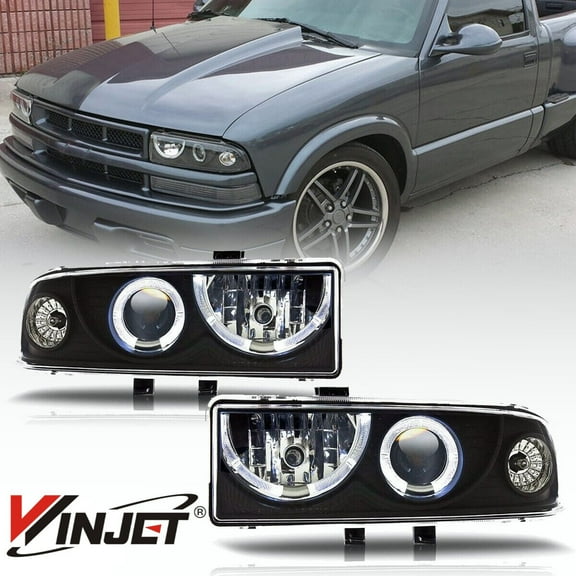 For 1998-2004 Chevy S10 Blazer Headlights Halo Projector Black Clear Lens Lamps
