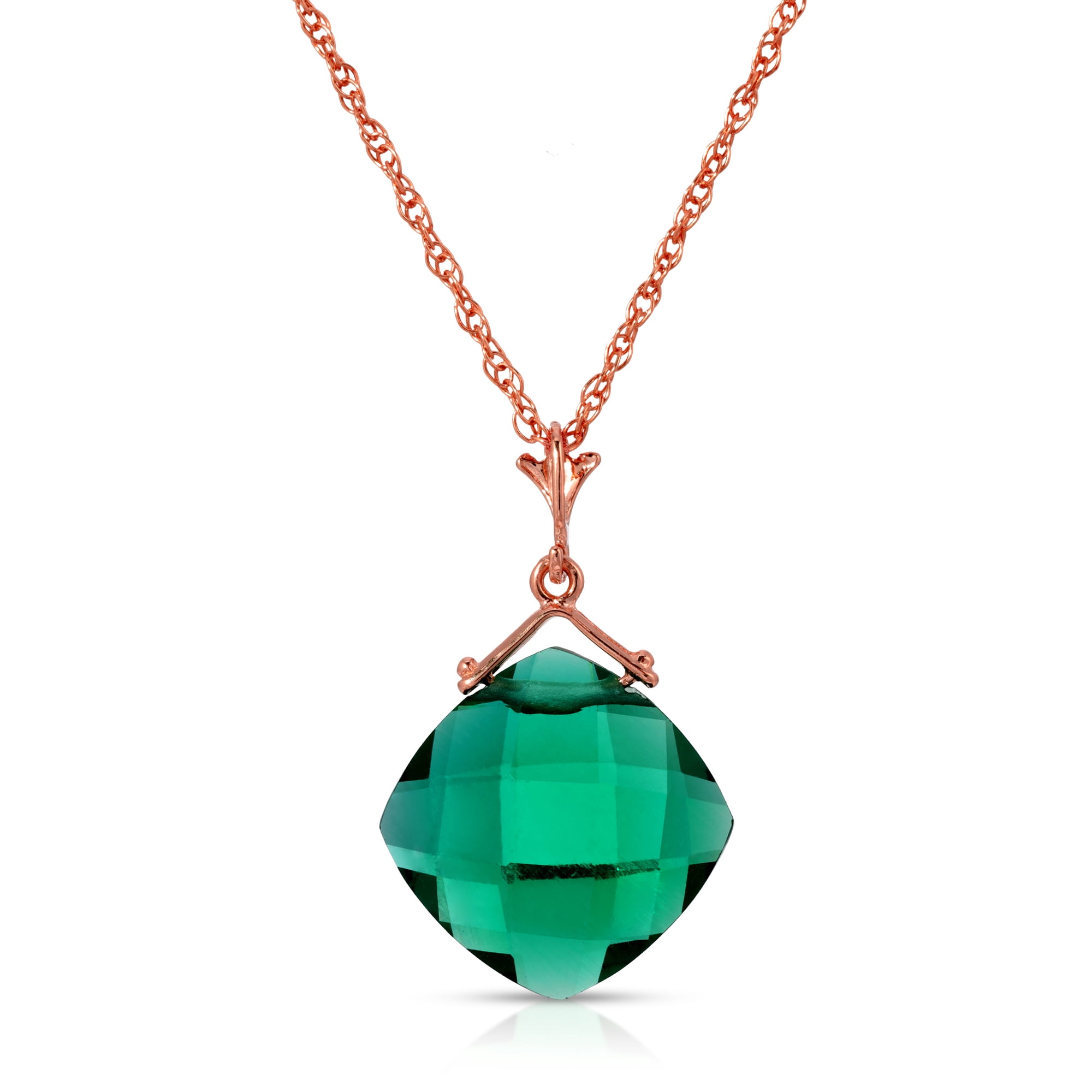 Galaxy Gold 14K Solid Gold Natural Emerald Briolette Necklace for Women - Rose Gold Fine Jewelry