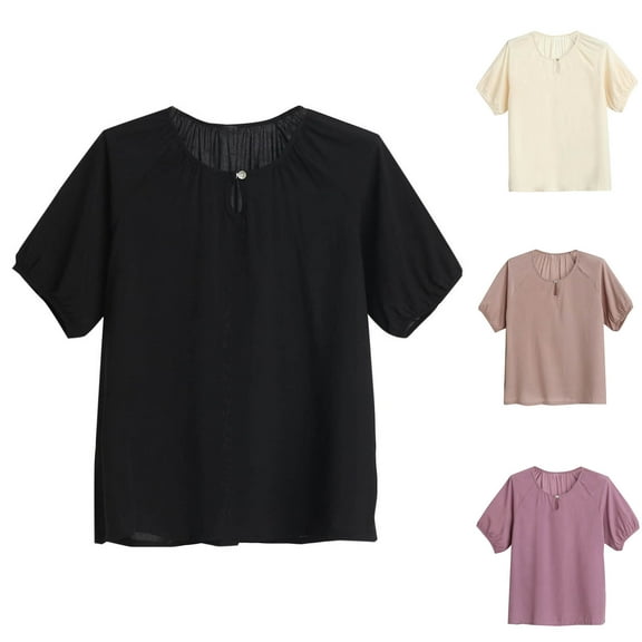 Fashion Olyvenn Womens Plus Size Tops Short Sleeve Shirts V Neck Pleated Keyhole Blouse Summer Casual Loose Tunic Tee Beige XXXL