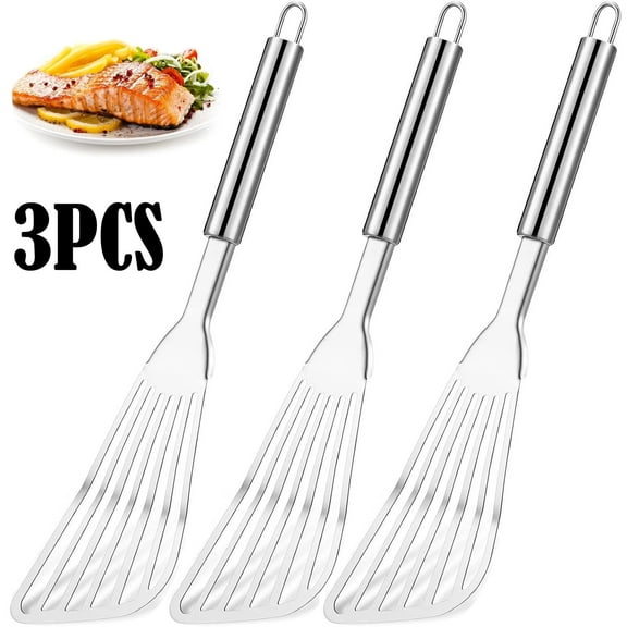 3-Piece Premium Fish Spatula Set, Big Size Stainless Steel, Thickness Blade Turner for Cooking, Flipping, Frying and Grilling