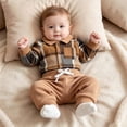 thumbnail image 3 of Enyan Baby Boy Fall Outfits Newborn Flannel Long Sleeve Sweatshirt Romper+Pants Set 2 Piece Infant Boys Winter Clothes(Size 0-3 Months), 3 of 5