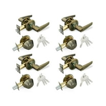 Antique Brass Entry Lock Set Door Lever Handle and Deadbolt Keyed Alike
