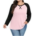 thumbnail image 2 of Tdoqot Womens Color Block Plus Size T Shirts- Crewneck Casual Long Sleeve Loose Fit Fall Tops Pink Size S, 2 of 6