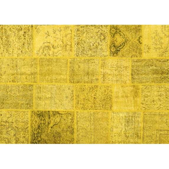 Ahgly Company Indoor Rectangle Patchwork Yellow Transitional Area Rugs, 2' x 4'