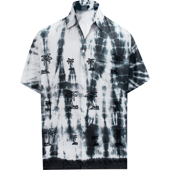 HAPPY BAY Men's Beach Cruise Holidays Shirts Casual Button Down Shirts For Men Summer Vacation Aloha Tops Hawaiian Shirt XS Smoke, Stripped Tie Dye