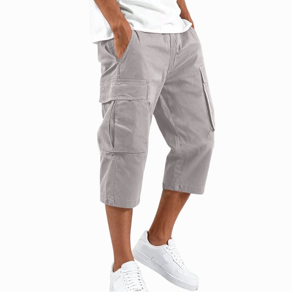 Lumtrix Mens Long Shorts Below Knee Length 3/4 Joggers Lightweight Casual Cargo Shorts with Pockets Beige 3XL