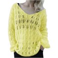 thumbnail image 1 of Mujer Tops Clásico Cuello en V Manga Larga Color Sólido Diamante Hueco Suéter Blusa Pompotops gfhjh11314, 1 of 5