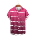 thumbnail image 2 of Penkiiy Men's Short Sleeve Button Down Vintage Bowling Stripe Printing Shirts Hawaiian Casual Printed Beach Shirt Summer Regular Fit Top L Hot Pink, 2 of 4