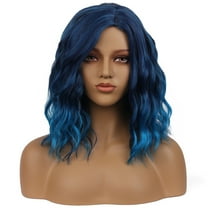 BERON Blue Short Wigs Women Girls Curly Wavy Hair Wig 14" Synthetic Bob Wigs