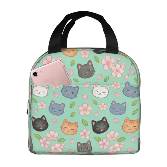 Cute Cat Lunch Bag Reusable Zipper Closure Leakproof Insulated Cats Lunch Box Cooler Tote Bag Food Container Snack Bag